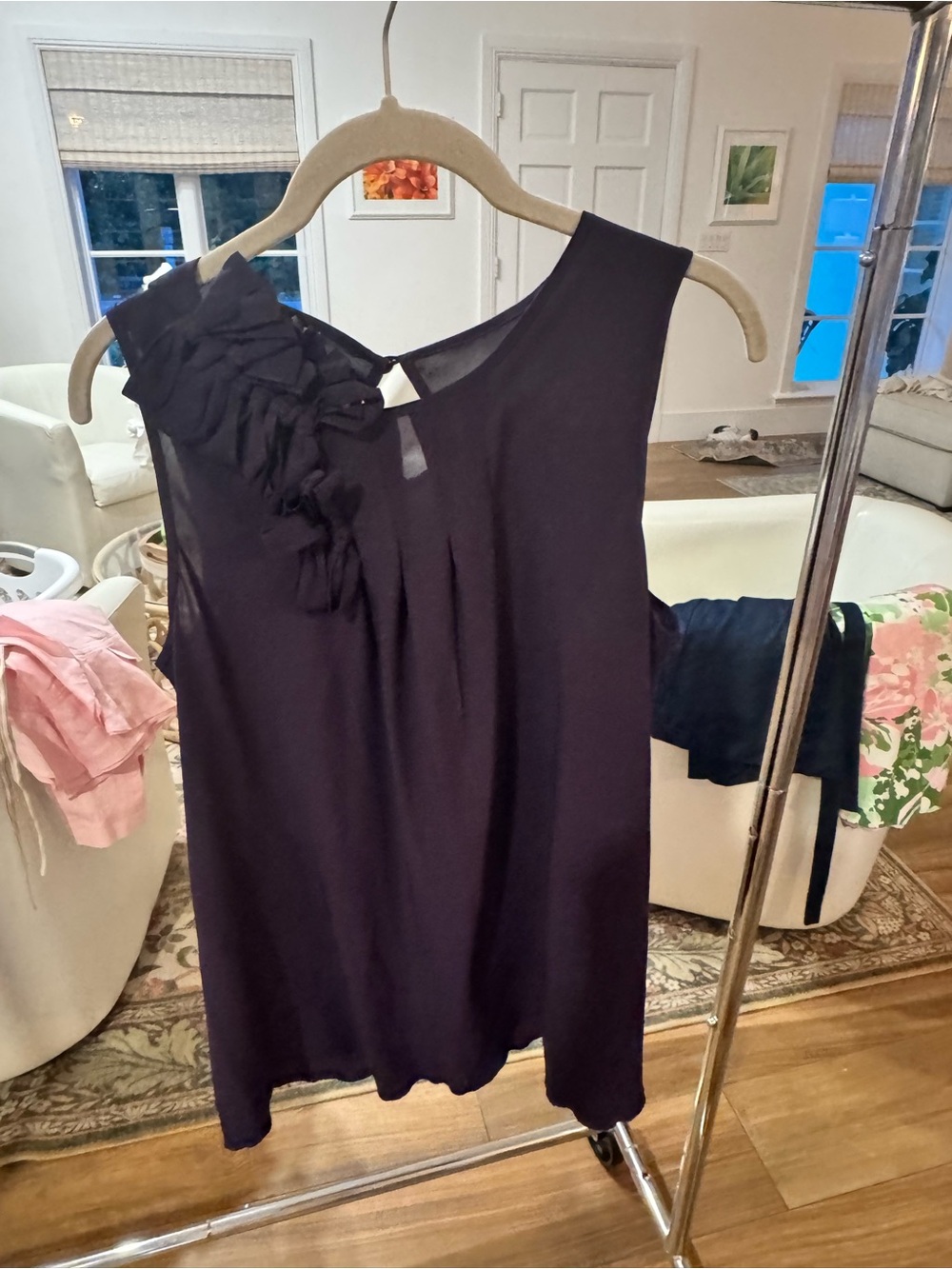 Kenar Dark Navy Sleeveless Ruffle Top